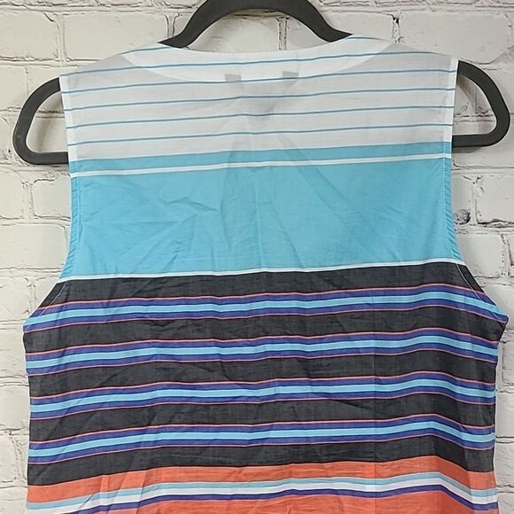 Tommy Bahama Ladies Aqua Blue Seaside Stripe Sleeveless Tunic Blouse Summer Top - Picture 9 of 11
